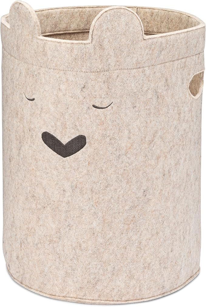Parker Baby Bear Felt Laundry Hamper | Spacious & Collapsable Storage Basket for Nursery | Lightweight Laundry Hamper Basket with Flexible & Sturdy Handles | Neutral Colors & Fits Any Room