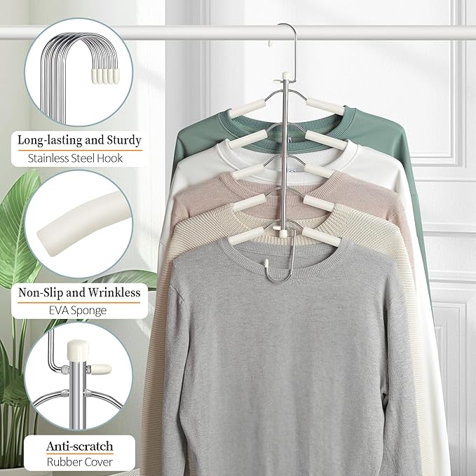 Clothes Hangers Space Saving Shirt Organizer, Non Slip Multi Shirt Hangers for Closet with Foam Padded Closet Organizers and Storage for Sweater Hoodie Blouse Coat Dress Short Beige 4 Pack