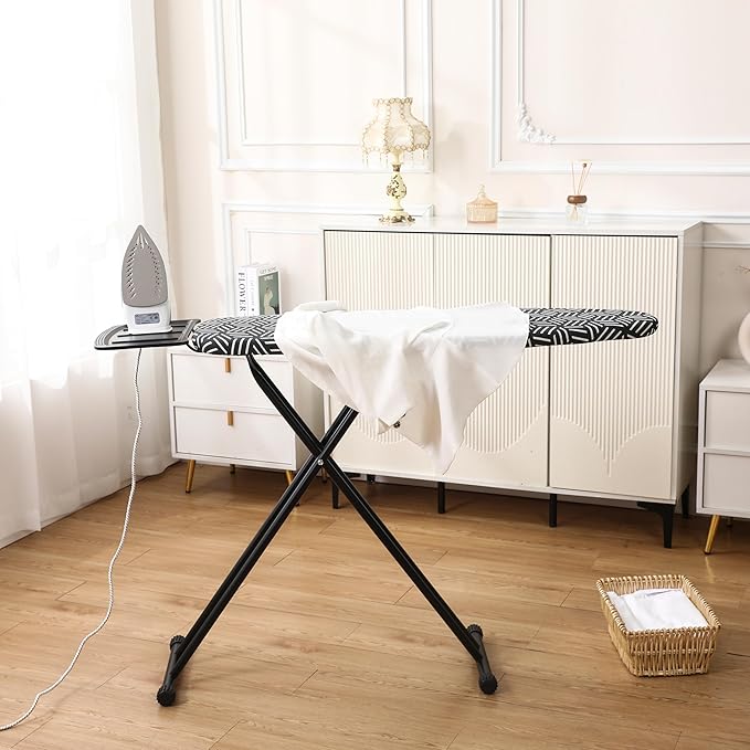 caius Ironing Board, Height Adjustable Heavy Duty Metal Iron Board with Heat Resistant Cover & Safety Iron Rest, Full Size 43"x13" Foldable Space Saver Design, Heavy Duty, Easy to Fold