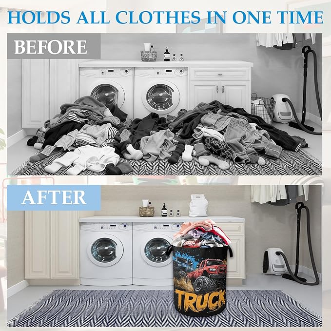 Trucks Laundry Basket Collapsible Laundry Hamper Clothes Toy Storage Bin for Bathroom Bedroom Room Decor 16" X 20.8"