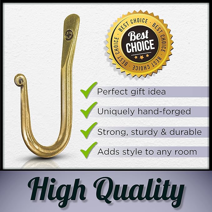 Wall Mounted Hook - Wrought Iron Decorative Blacksmith Handmade Simple Iron Hook for Bathroom and Kitchen, Hooks for Hanging Robes, Towels, Coats, Cloths, Bags, Keys and Jewelries