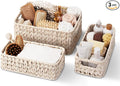GRANNY SAYS Wicker Baskets for Organizing, Wicker Storage Basket for Shelf, Woven Baskets Oraganizer, Waterproof Vanity Basket for Towel, Home Organization, 3-Pack