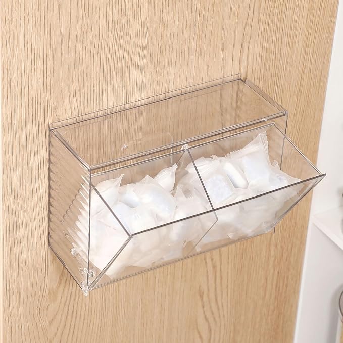 Clear Dishwasher Detergent Dispenser Holder, Large Adhesive Under Sink Door Storage and Organizer for Kitchen and Bathroom, Plastic Laundry Pods Box