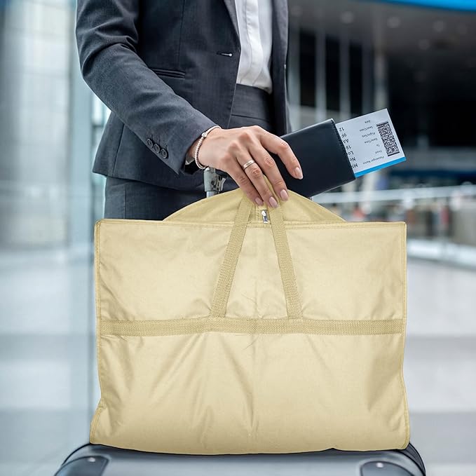 43" Travel Garment Bag with Accessories Zipper Pocket, Heavy Duty Suit Bag for Suits, Tuxedos, Dresses, Coats, Beige, 1 pack