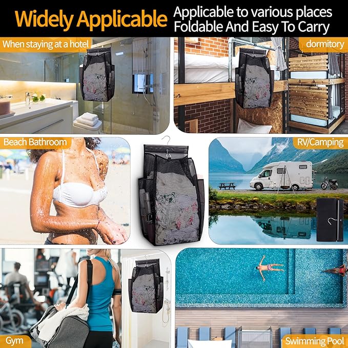 Hanging Collapsible Breathable Mesh Laundry Hamper,Fast Drying Portable Space Saving Storage Bag,Rv Laundry Hamper,Applied to College Dorm Rooms, Gym, Swimming and RV Travel (Black)