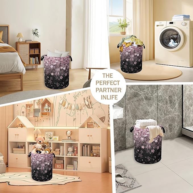 Pink Cherry Blossom Laundry Hamper,Spring Flowers Collapsible Laundry Baskets,Waterproof Oxford Cloth Laundry Room Organization for Bedroom,Bathroom,Nursery,16x20 Inch
