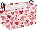 Sanjiaofeng Rectangular Valentine's Day Basket Love Storage Bins,Girls Storage Basket with Handles.Clothers,Books,Kid's Gifts Bins. (Pink Line Love)