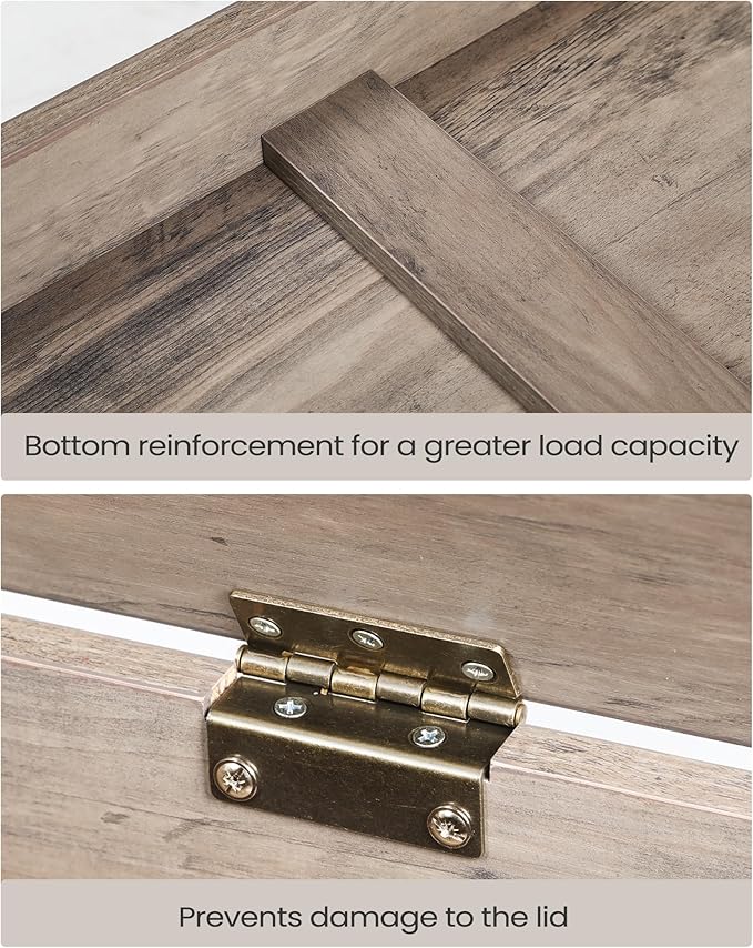 39.4" Storage Chest, Lift-Top Storage Trunk with 2 Hinges, Wooden Bench Box Chest Organizer for Bedroom, Entryway, Living Room, Greige SB04505X