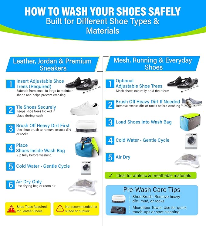 XL Reusable Shoe Washing Machine Bag – 360° Cleaning, Fits 2 Shoes, Heavy Duty Sneaker Laundry Bag for Washing Gym Footwear, Kids Sneakers, Includes Shoe Trees, Drying Bag, Brush & Towel