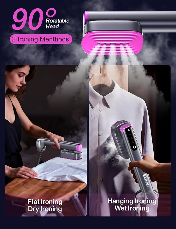 Travel Steamer for Clothes, with 2 Water Tanks (180 ml and 100 ml), Fast Heating, 24g/min Strong Steam, Mini Clothes irons LED Touch Display Dry Ironing, 1200W Portable Steamer ＆ Iron 2 In 1 HUISE