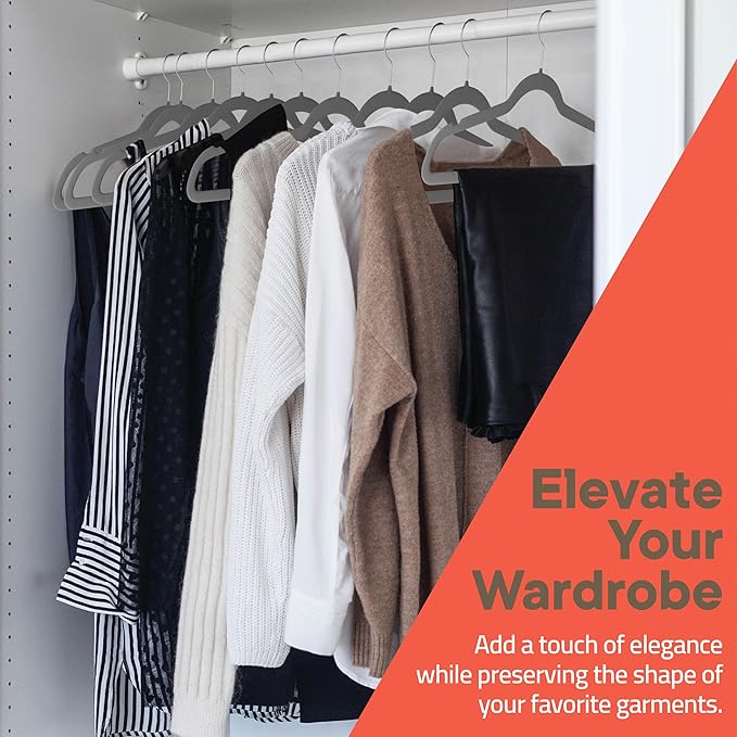 Gray Velvet Hangers 20 Pack – 360° Swivel Hook, Non-Slip and Space Saving Hangers, Heavy-Duty 11 lbs Weight Capacity - Smooth Velvet Finish for Crease-Free Clothes and Effortless Closet Organization