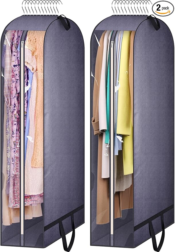 KIMBORA 10" Gusseted Clear Dress Bags for Gowns 54" Suit Bags for Closet Storage with Handles Garment Bags for Hanging Clothes Storage Garment Covers for Coats, Suits, Jackets, Dresses(2 Packs, Grey)