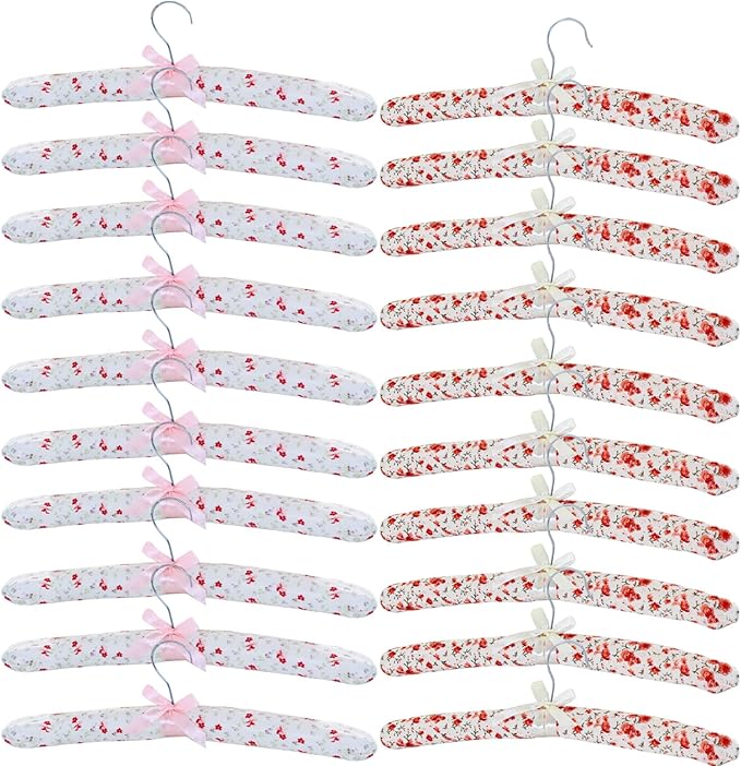 Padded Coat Hangers Padded Hangers Flower Satin Padded Clothes Hangers Soft Sweater Hangers Padded Hangers for Clothes Shirt Blouse Lingerie 10PCS, 15 inch.