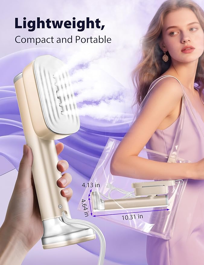 Steamer for Clothes Portable Handheld Garment Steamer,15s Fast Heat-up,180ml Tank,Steamer Ironing Gloves,35 Minutes of Continuous Ironing for Travel and Home(Champagne Gold)