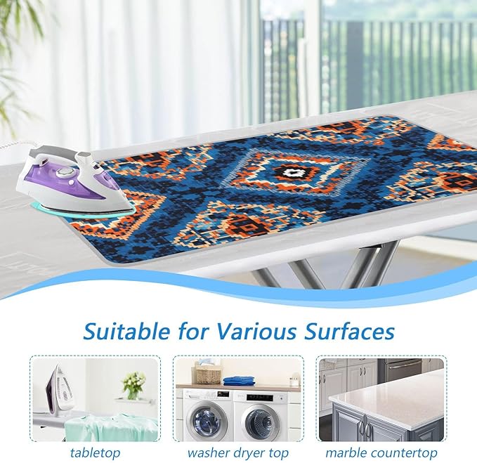 Ironing Mat Pad for Table Portable Travel Iron Blanket Ironing Board Covers Pressing Mat Heat Press Pads 27.6x47.2 Inches Blue Retro Pattern Bohemian61