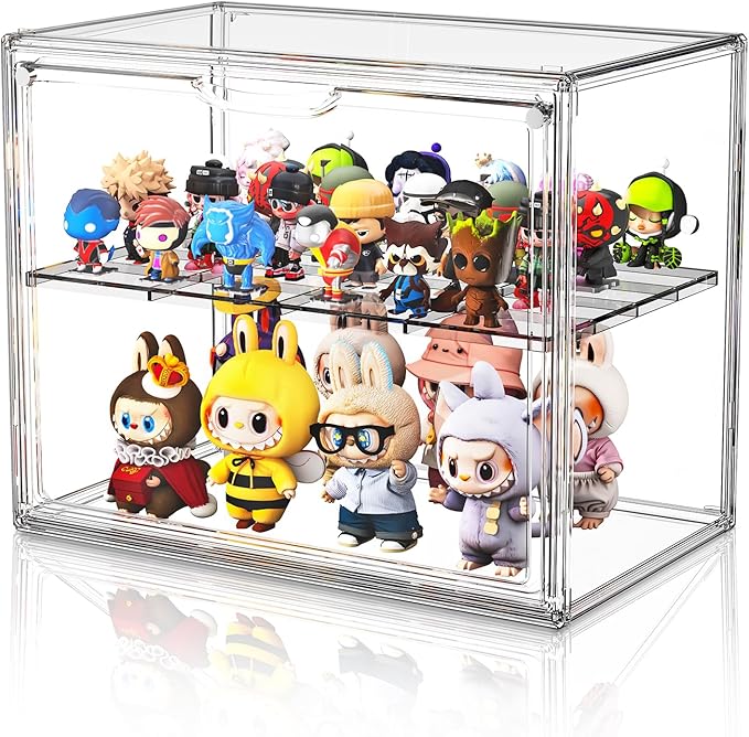 Large Acrylic Display Case for Collectibles, Stackable Hobby Blind Box Figurine Display Case with Compartment Divider for Figures, Cosmetic, Purse, Handbag, Medicine, 1 Pack