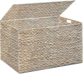 Water Hyacinth Storage Basket with Lid, 42.3 Gallon (160L) Wicker Storage Trunk with Handles, Handwoven Wicker Storage Basket for Blanket, Foldable, for Living Room, Laundry Room, White