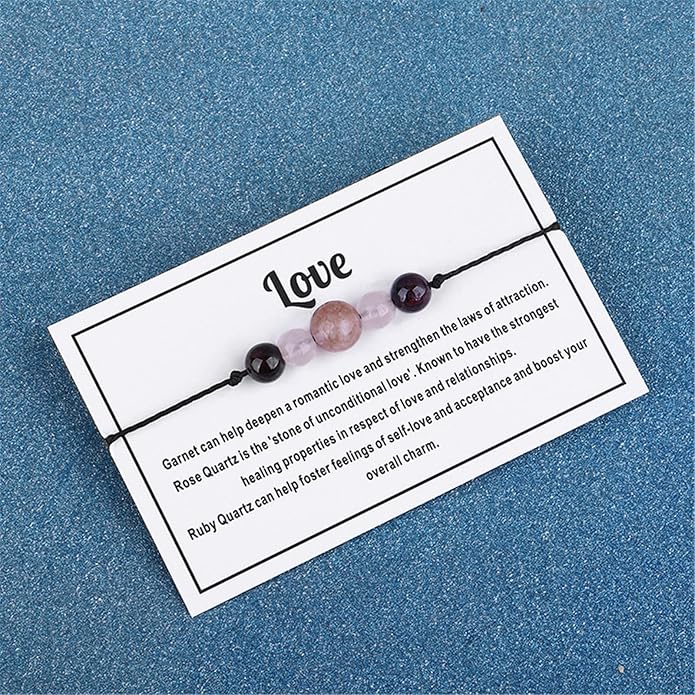 Caiyao Chakra Crystal Tiger Eye Bead Bracelet with Wish Card for Women Adjustable Spiritual Stone Braide String Bracelet Yoga Meditation Jewelry Gift