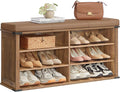 VASAGLE Shoe Storage Bench with Removable Cushion, Shoe Rack with Padded Seat, Entryway Bench with 6 Open Compartmens, Adjustable Shelves, for Hallway, Bedroom, Honey Brown ULSB105K01