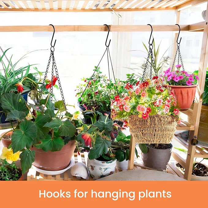 18 Pack 4 inch Heavy Duty S Hooks Pan Pot Holder Rack Hooks S Shaped Hooks Hangers for Oval Ceiling Pot Rack Hanging Kitchenware Spoons Pans Pots Utensils Clothes Bags Towels Plants (Black)