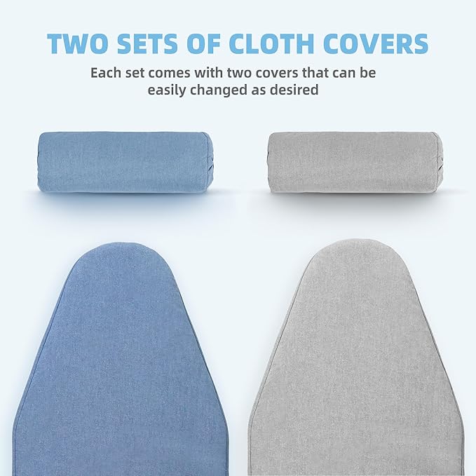STORAGE MANIAC Tabletop Ironing Broad, All Iron Frame Mini Folding Ironing Broad with 2 Removable Cover, Portable Small Iron Mat with 7 mm Thick Pad for Laundry Room, Dorms - Silver & Blue