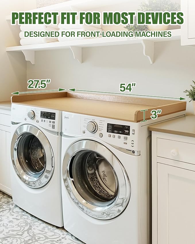 Washer Dryer Topper 54"x27.5" – Premium HD Polymer Laundry Countertop, Waterproof and Durable Washer Dryer Countertop with Raised Edges for Folding Clothes, Sorting Laundry, and Extra Storage