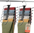 Black Space Saving Pants Hangers 2 Pack, 6 Layer Jeans Hangers and Closet Organizer for Jeans, Scarves, Skirts, Multi-Layer Hanger with Anti-Slip Coating & Stopper, Heavy-Duty S-Type Stainless Steel