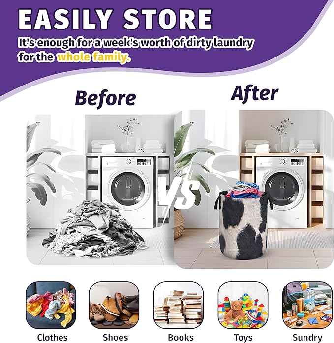 Fashion Cowhide Pattern Laundry Basket Foldable Oxford Cloth With Handle Portable Colorful Storage Basket Organizer Suitable For Laundry Room/Bedroom/Children'S Room (18.9 X 16.5 Inch)