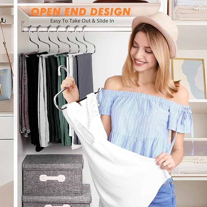 18 Pack Space Saving Open Ended Metal Pant Hangers, Non Slip Jean Hangers for Men and Women, Closet Storage Organizer for Clothes Leggings Slacks Trouser Ties