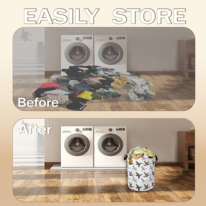 Collapsible Laundry Basket,Mallard Duck Dirty Clothes Hamper,Farmhouse Hampers for Bedroom Waterproof Oxford Cloth Storage Organizer for Bathroom,Nursery,Dorm,16x20 Inch