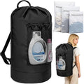 Laundry Bag Backpack with 3 Sizes Mesh Wash Bags and Shoulder Straps Foldable Clothes Hamper Bag with Drawstring Closure for College, Apartment, Laundromat (Black)