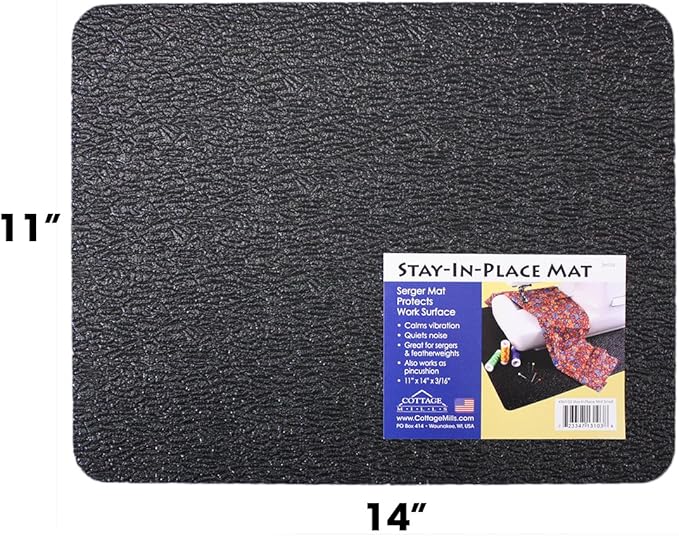 Cottage Mills Stay-in-Place Machine Mats - 2 Piece Set - 11" x 14" & 15" x 18" - Sewing Machine and Serger Mats - Calms Vibration and Dampens Noise. Made in USA.