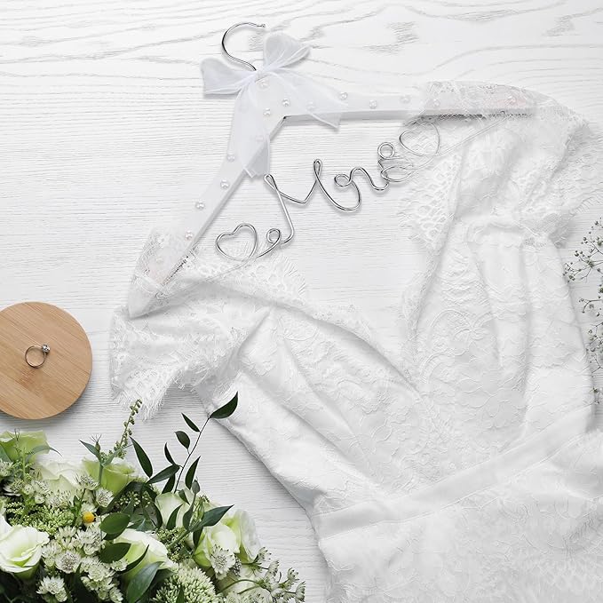 Honeydak Mrs. Wedding Dress Hanger for Bride to Be,Elegant Bridal Hanger for Brides Gowns, Bridal Party Shower Gift,Wedding Gift(White,Pearl)