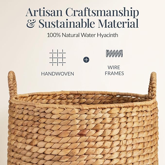 Best Choice Products 2-Piece Round Nesting Baskets W/Handles, Handwoven Water Hyacinth, Plant Holder, Laundry Basket, Storage Organizer, Tote Bins for Bedroom, Living Room, & Laundry Room - Natural
