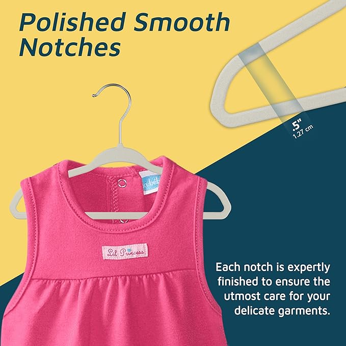 Ivory Velvet Kids Hangers 30 Pack, 10.83" Non-Slip Baby & Toddler Hangers for Clothes, Space-Saving Slim ABS Plastic with 360° Swivel Hook & Notched Shoulders, Up to 10 lb Capacity