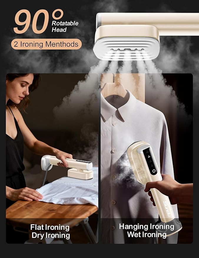 Steamer for Clothes Portable Handheld Garment Steamer,15s Fast Heat-up,100ml,180ml Tank,Steamer Ironing Gloves,35 Minutes of Continuous Ironing for Travel and Home (Pale Gold)
