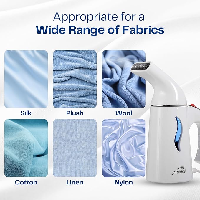 Asani Handheld Steamer for Clothes | 7-in-1 Powerful Wrinkle Remover | Clean, Refresh, Treat, Defrost | Garment and Soft Fabric Steamer w/ 60-Second Heat-Up. Portable, Travel