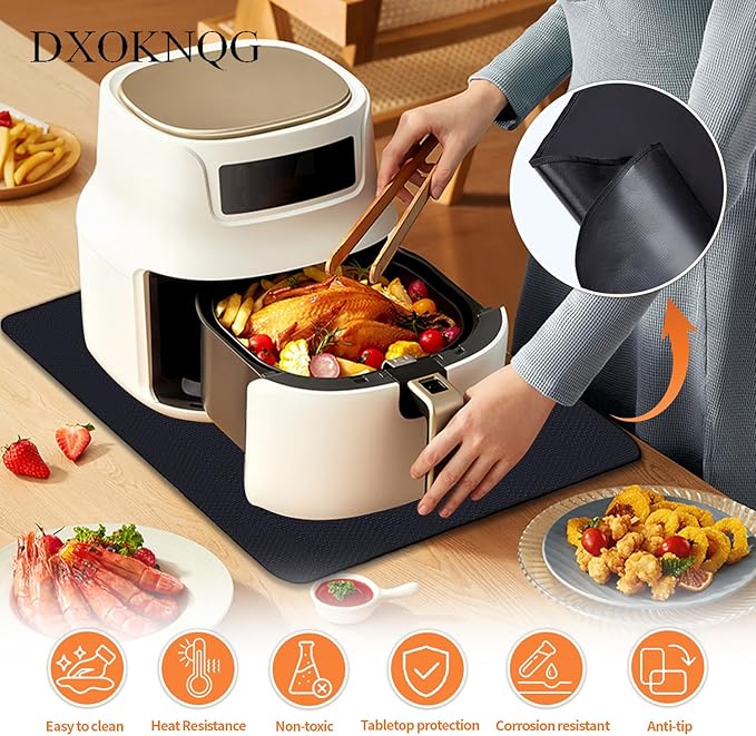 Heat Resistant Appliance Mat, Black, Non-Slip Kitchen Counter Protector, Large Size for Coffee Maker, Blender, Air Fryer (2, 16 * 20)