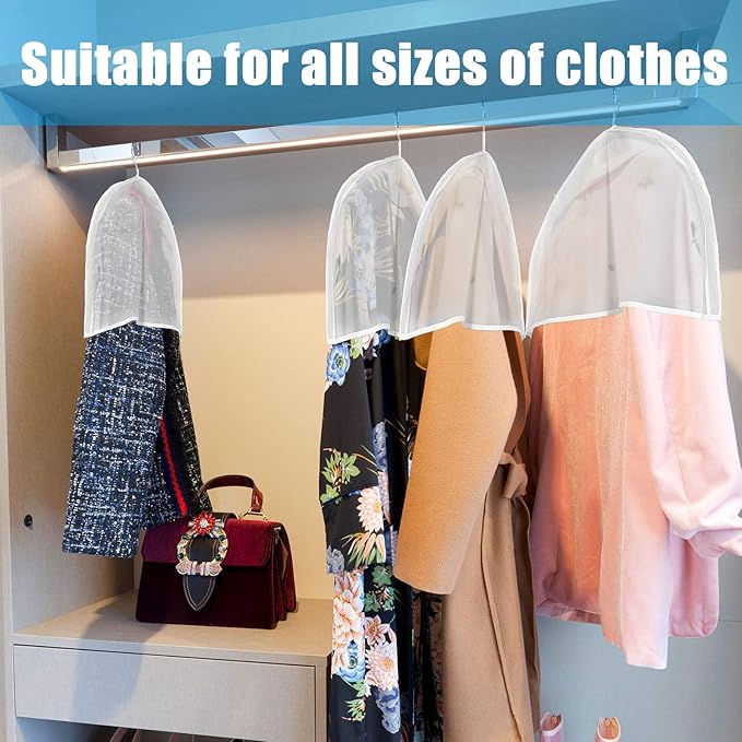Patelai 16 Pcs 2" Gusseted Shoulder Covers for Hanging Clothes 24" Length x 12" High Plastic Garment Dust Covers Protectors for Closet Storage Suit, Coats, Jackets, Dress Closet Storage(Translucent)