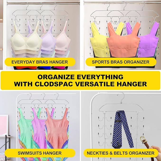 2 Pack Tank Top Hanger Space Saving, 6 Tier Metal Bra Hangers with 24 Hanging Hooks, 360° Rotating Closet Organizers and Storage, Small Space Solutions, RV Apartment College Dorm Room Essentials