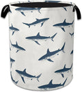 Blue Shark Ocean Laundry Basket Collapsible Laundry Hamper with Handle, Portable Clothes Toy Storage Bin for Bathroom Bedroom Room Decor, Gift Basket 16" X 20.8"