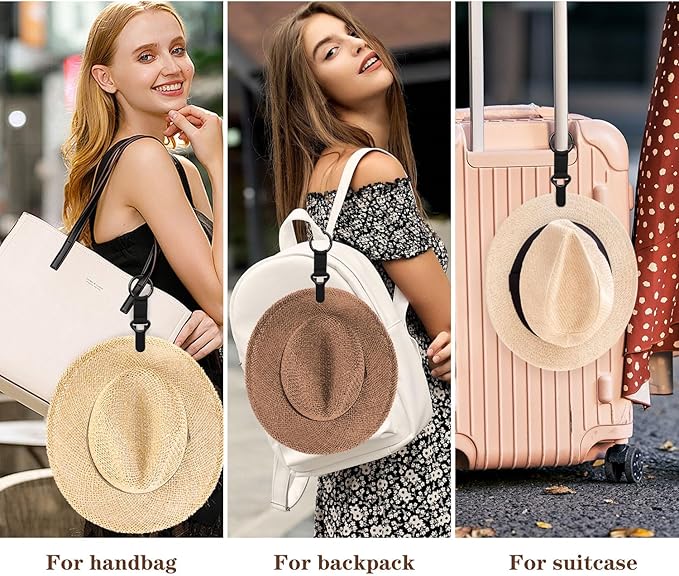 Niveaya Hat Clip for Travel on Bag - 2 Pack, Vacation Beach Cruise Essentials Accessory for Travel Handbag Backpack Luggage, Securely Hold to Keep Hat Shaped, Black+Dark Green