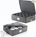 2 Pack - China Cup Storage Chests Hold 24 Coffee Cups or Mugs – Stackable Glassware Organizer with Customizable Dividers and Inner Case for Extra Protection – Gray