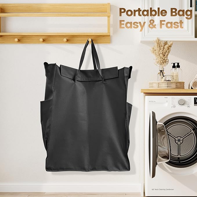 Homeiju 180L Large Laundry Hamper with Wheels, Rolling Laundry Basket with Metal Frame and Removable Bag Design, Dirty Clothes Laundry Cart for Bathroom, Dorm Room, Laundry Room, Black