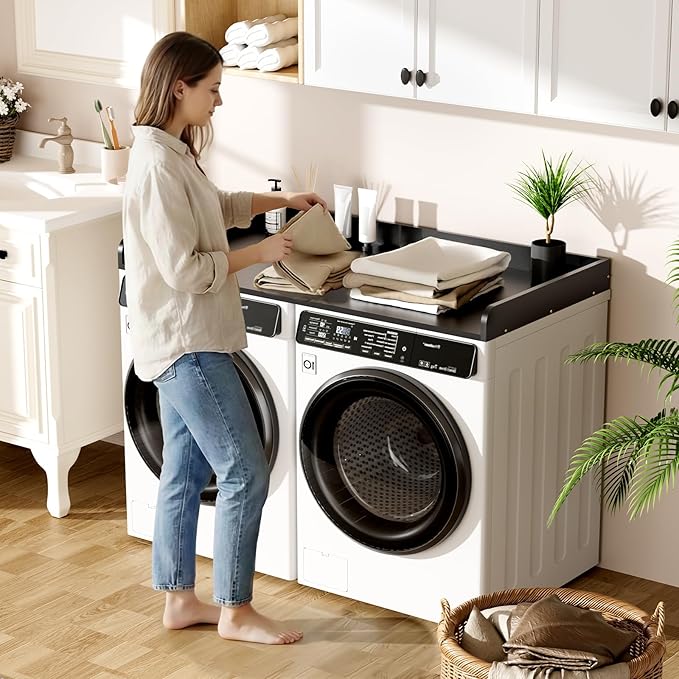 Washer Dryer Countertop, 27.5 x 54 Inch Washer and Dryer Countertop for Laundry Room Organization with Edge Wooden, Black