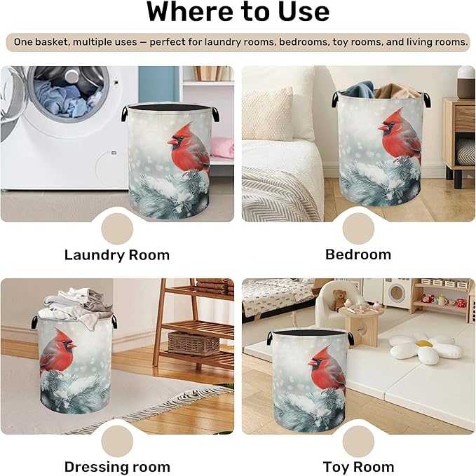 Red Cardinal Foldable Laundry Hamper - Waterproof Fabric Storage Basket with Handles, Clothes Hampers for Laundry,Bedroom,Dorm
