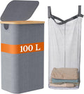 Laundry Baskest with Lid, 100L Large Tall Laundry Hamper with Removable Bag, Collapsible Laundry Hamper for Bedroom, Bathroom, Dorm, Laundry Room, Grey