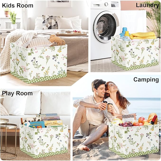 Colourful Flowers Laundry Hamper Large Storage Basket Floral Collapsible Adult Organizer Kids Clothes Toys Bins for Bedroom, Bathroom, Butterfly, 36L