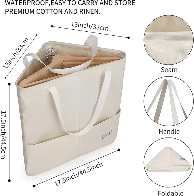 Clothes Hanger Organizer Bag with Handles, Hanger Holder, Hanger Storage, Hanger Stacker, Hanger Caddy, Closet Laundry Hamper Corner Bathroom Organizer Triangle storage (Beige White)