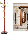 Coat Rack Freestanding, Wooden Tree Coat Rack Stand with 3 Adjustable Sizes Coat Tree and 14 Hooks, Sturdy Hall Tree with Solid Round Base for Entryway, Hallway,Bedroom (Begonia)